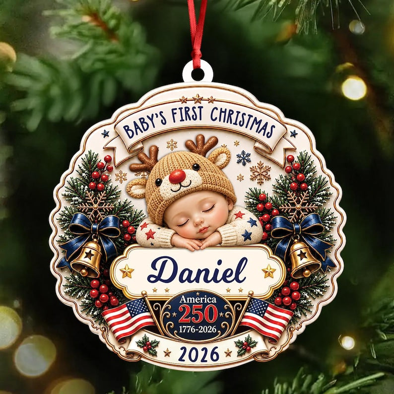 Baby's First Christmas 2026 Ornament – Personalized Name America 250 Keepsake product image 2