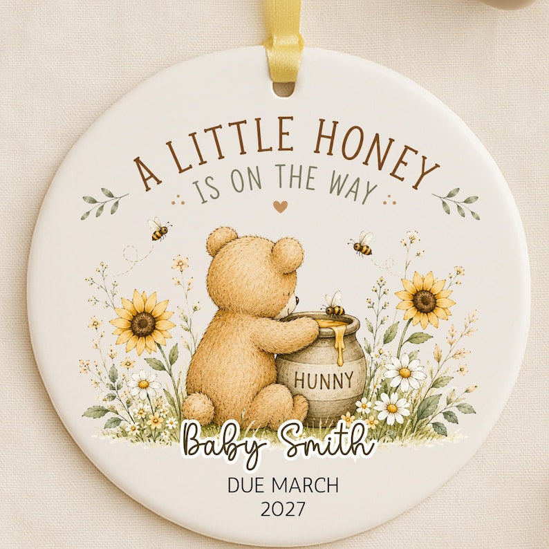 Pregnancy Announcement Ornament – Personalized Baby Reveal Bear Ornament product image 4
