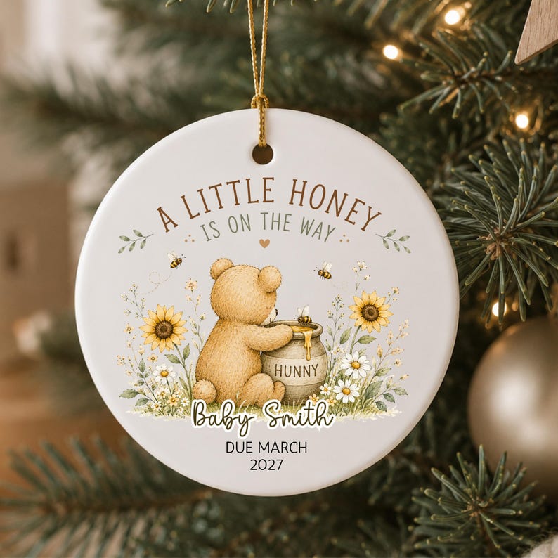 Pregnancy Announcement Ornament – Personalized Baby Reveal Bear Ornament product image 11