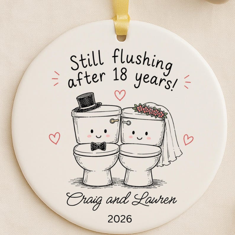 Funny 18th Anniversary Ornament | Personalized Porcelain Anniversary Gift | Husband Wife Christ product image 6