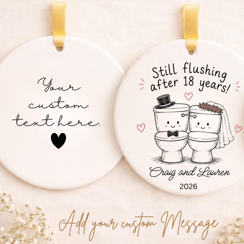 Funny 18th Anniversary Ornament | Personalized Porcelain Anniversary Gift | Husband Wife Christ product image 2