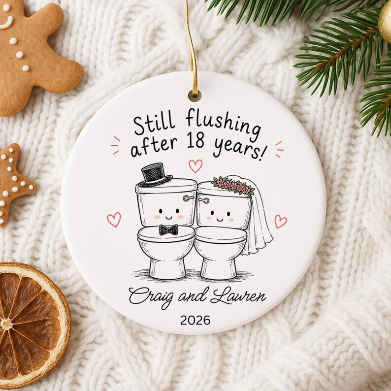 Funny 18th Anniversary Ornament | Personalized Porcelain Anniversary Gift | Husband Wife Christ product image 10