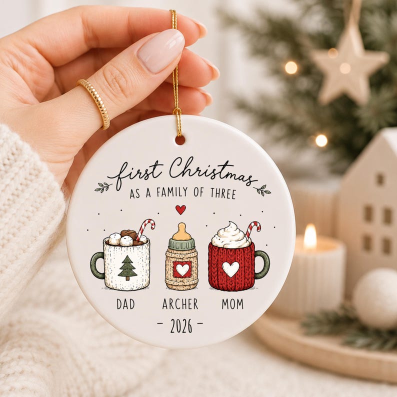 First Christmas as a Family of 3 Ornament | Personalized New Baby Christmas Ornament | Baby's F product image 4