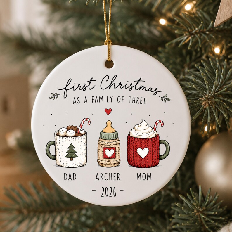 First Christmas as a Family of 3 Ornament | Personalized New Baby Christmas Ornament | Baby's F product image 11