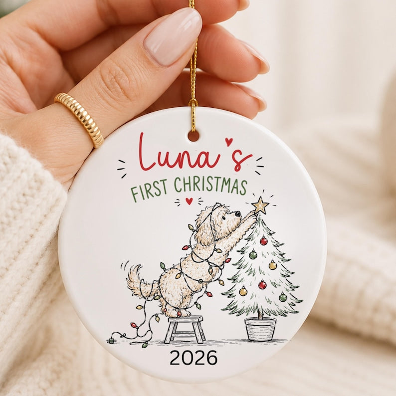 Goldendoodle First Christmas Ornament Personalized | Puppy's Christmas Ornament | Doodle Dog Fi personalized Christmas ornament