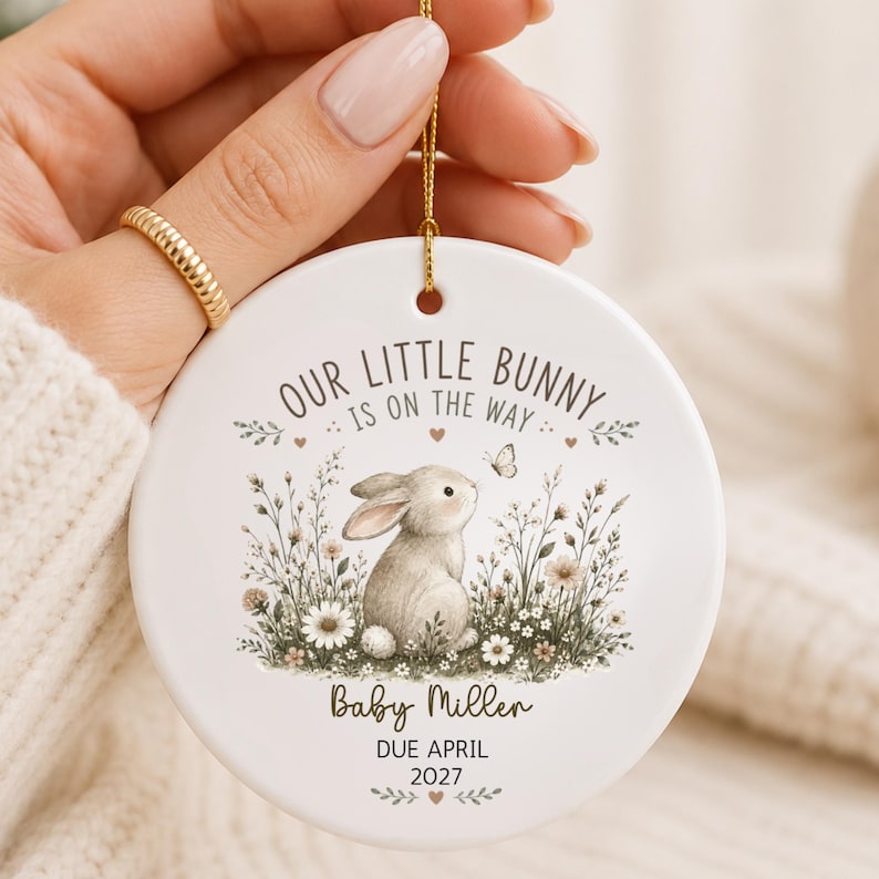 Pregnancy Announcement Ornament – Easter Pregnancy Reveal personalized Christmas ornament