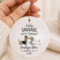 Dachshund Engagement Ornament – Funny Newly Engaged Gift personalized Christmas ornament