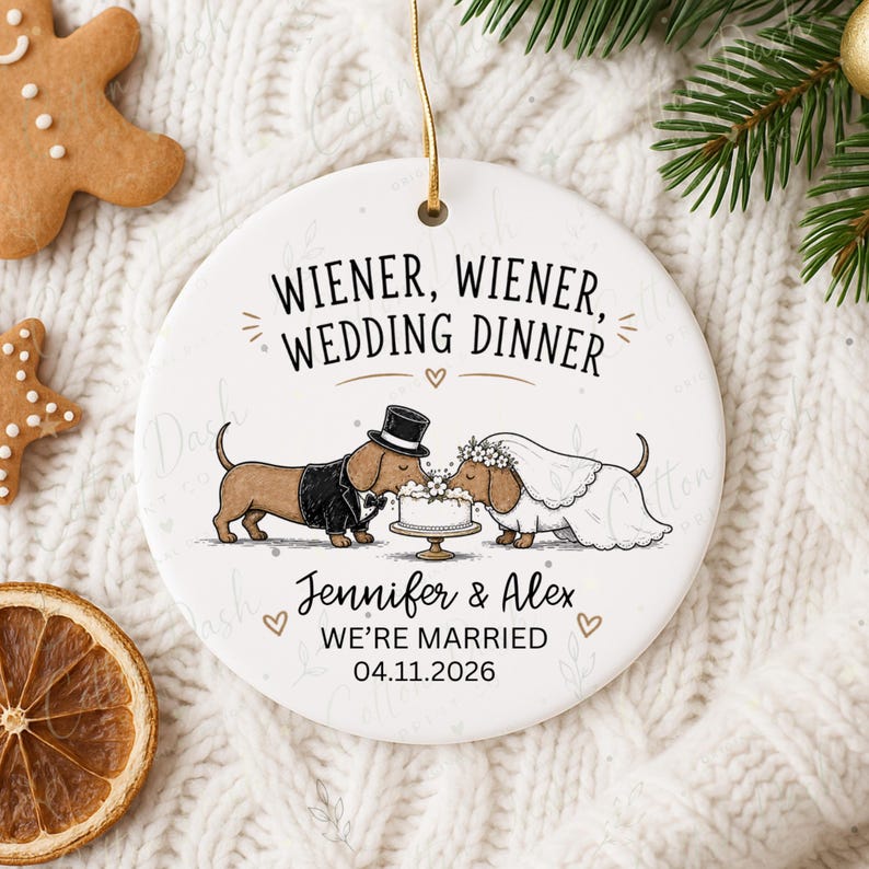 Dachshund Wedding Ornament – Personalized Newlywed Gift product image 11