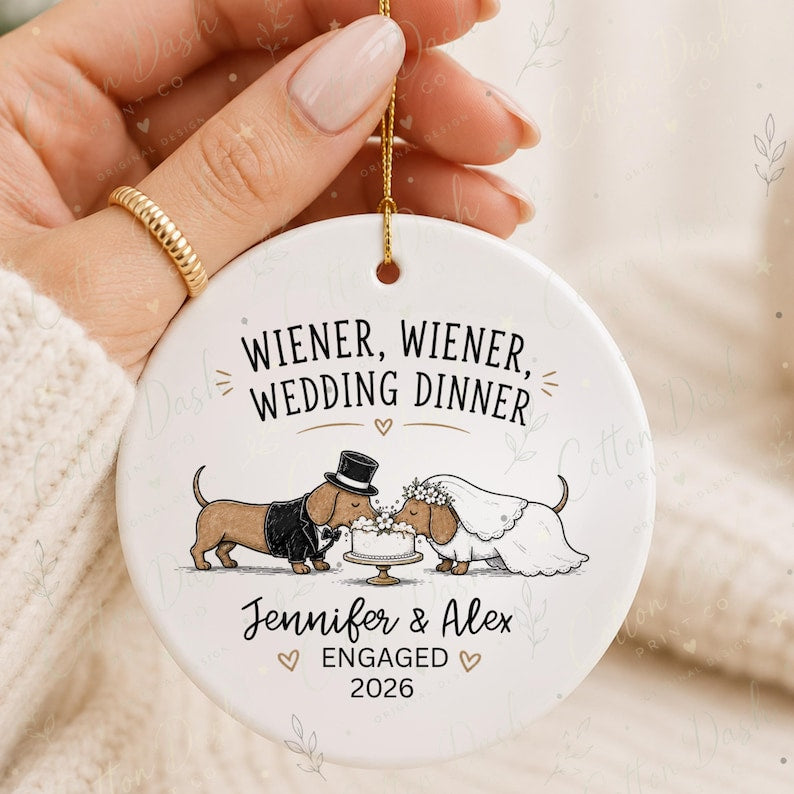 Dachshund Engagement Ornament – Personalized Newly Engaged Gift personalized Christmas ornament