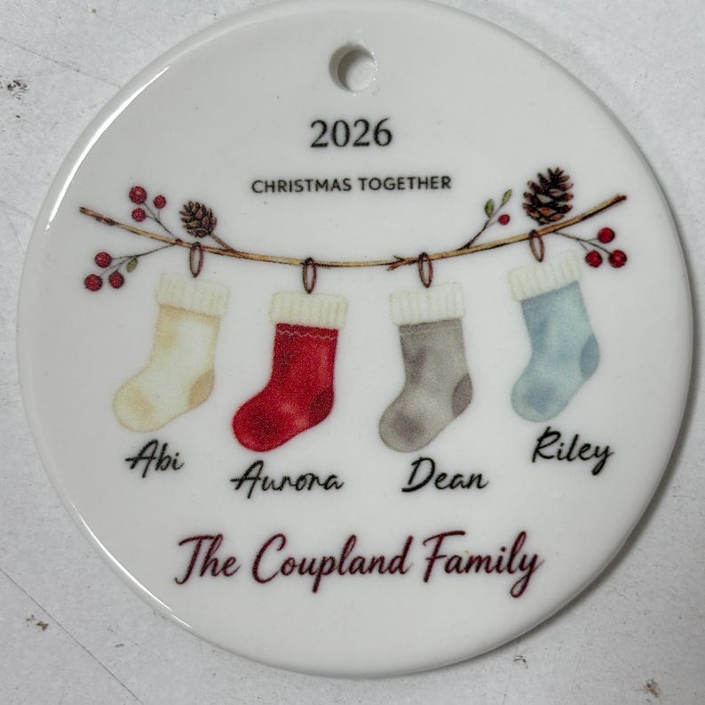 Personalized Family Name Ceramic Xmas Tree Bauble Ornament product image 2