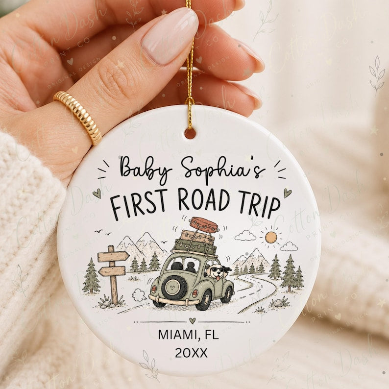 Baby First Road Trip Ornament – Personalized Baby Travel Gift personalized Christmas ornament
