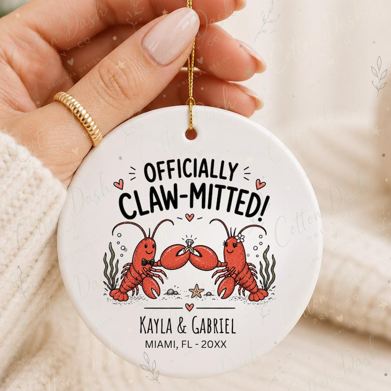 Beach Engagement Ornament – Personalized Newly Engaged Gift personalized Christmas ornament