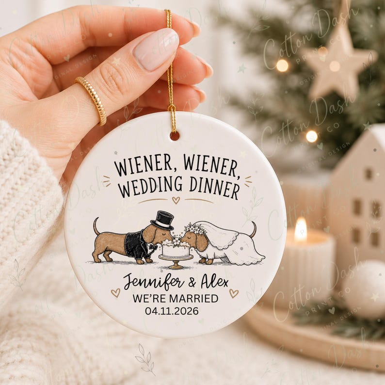 Dachshund Wedding Ornament – Personalized Newlywed Gift personalized Christmas ornament